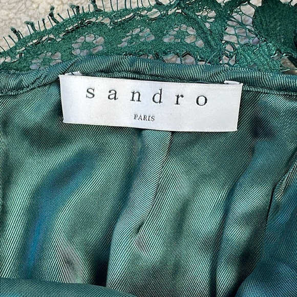 NWT Sandro Paris Romie Lace Mini Dress Mock Neck Open Back Green Sz 1 - Picture 8 of 16